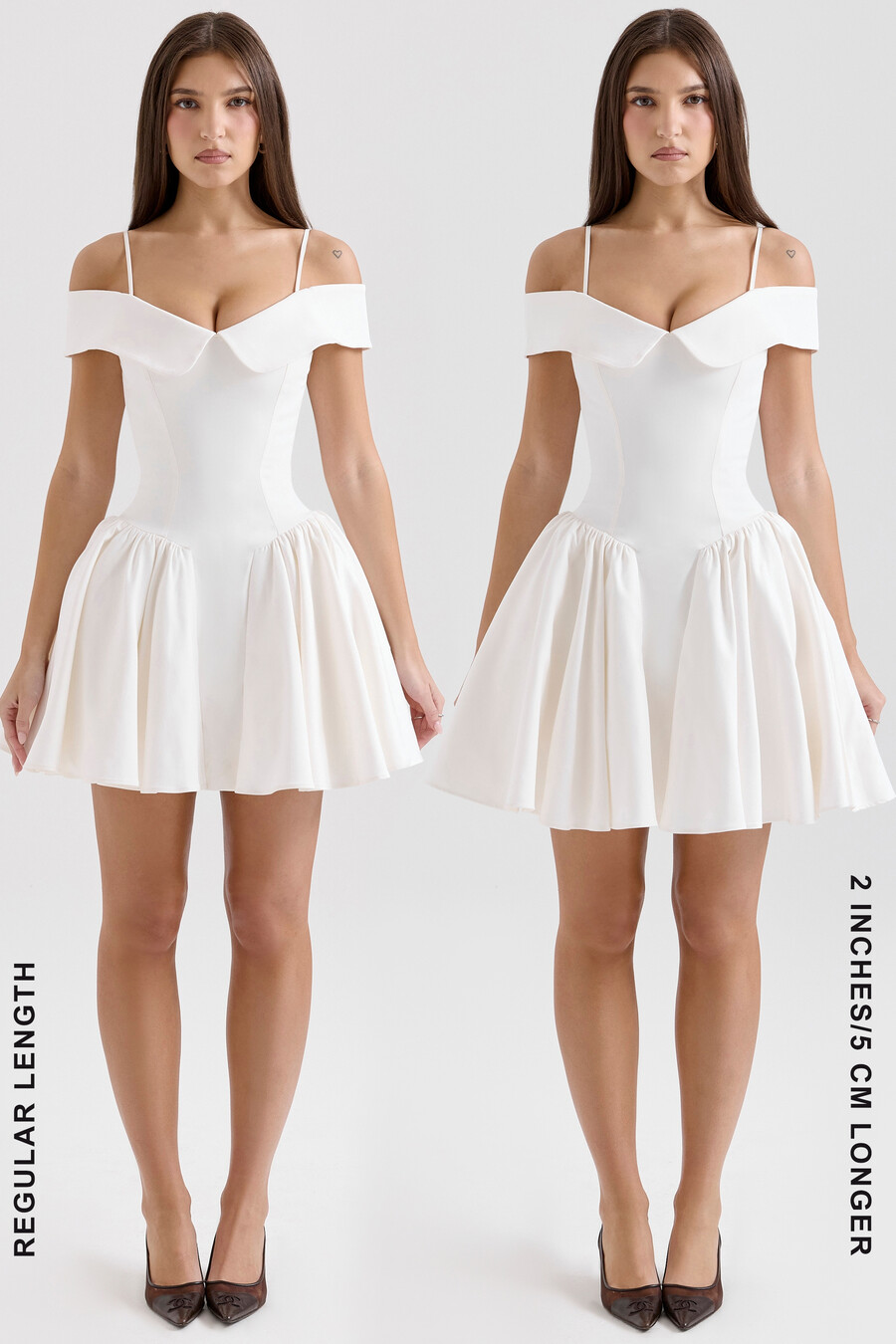 weißes minikleid aus twill mit carmen-ausschnitt