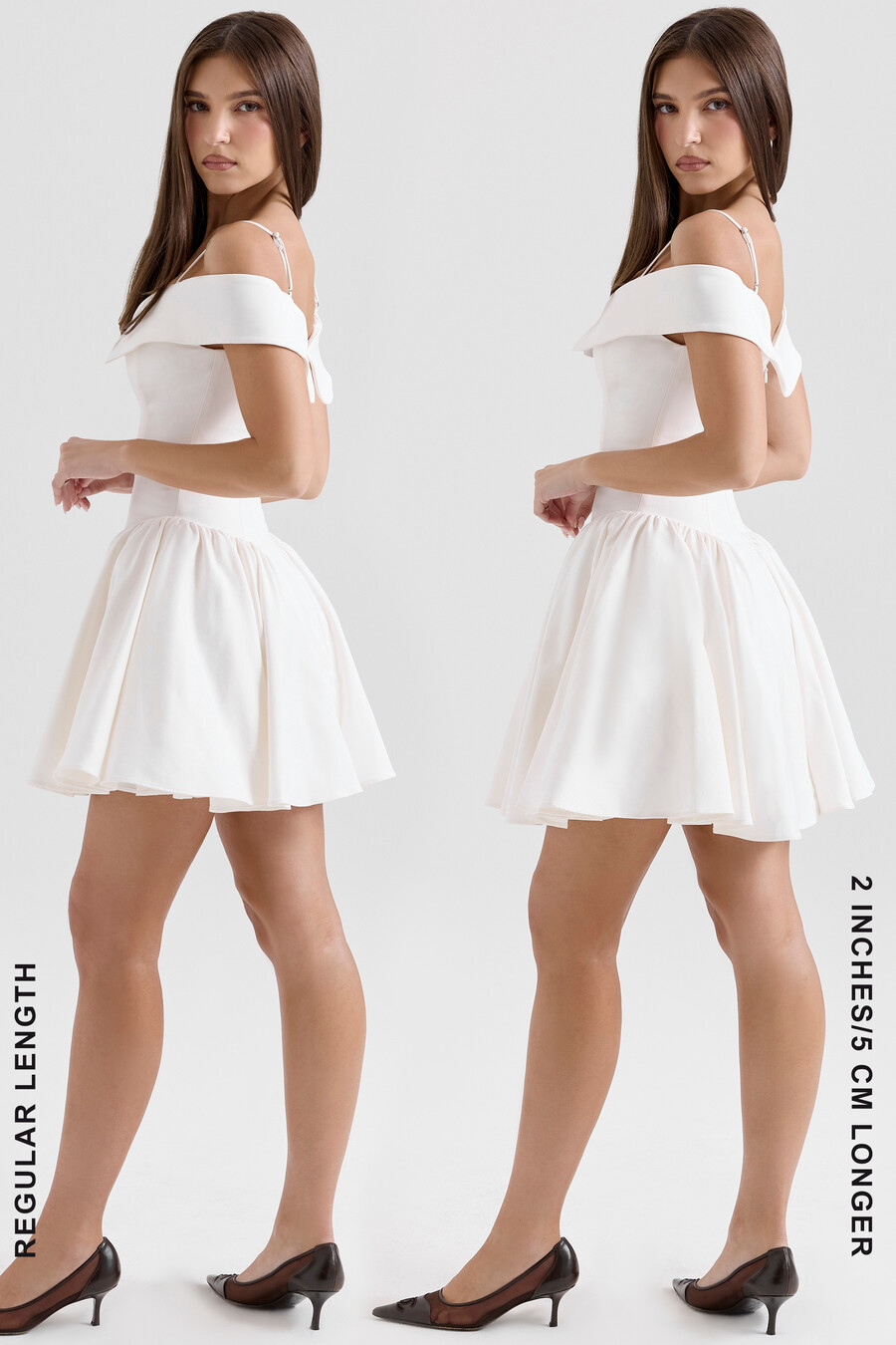 weißes minikleid aus twill mit carmen-ausschnitt