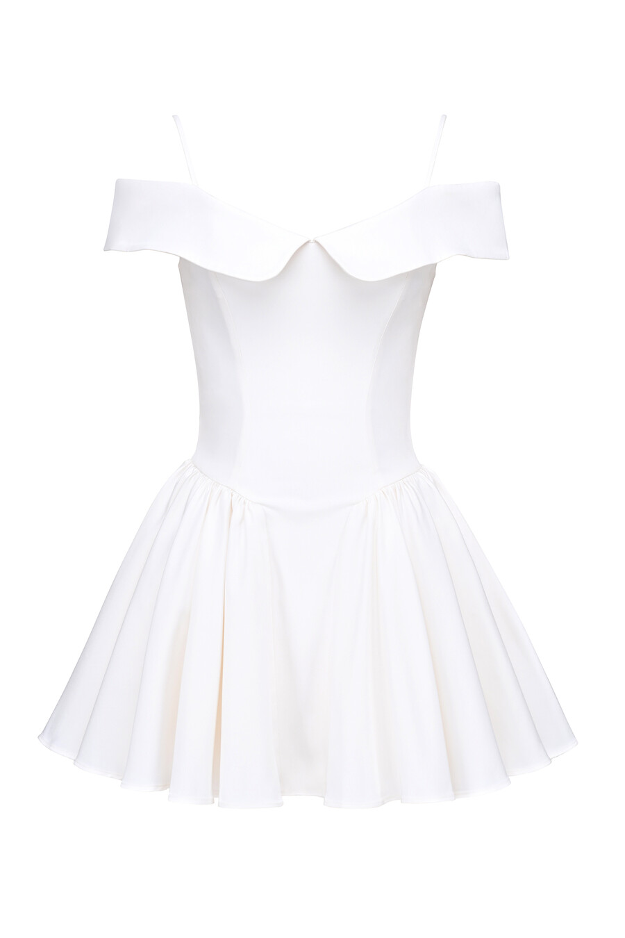 weißes minikleid aus twill mit carmen-ausschnitt