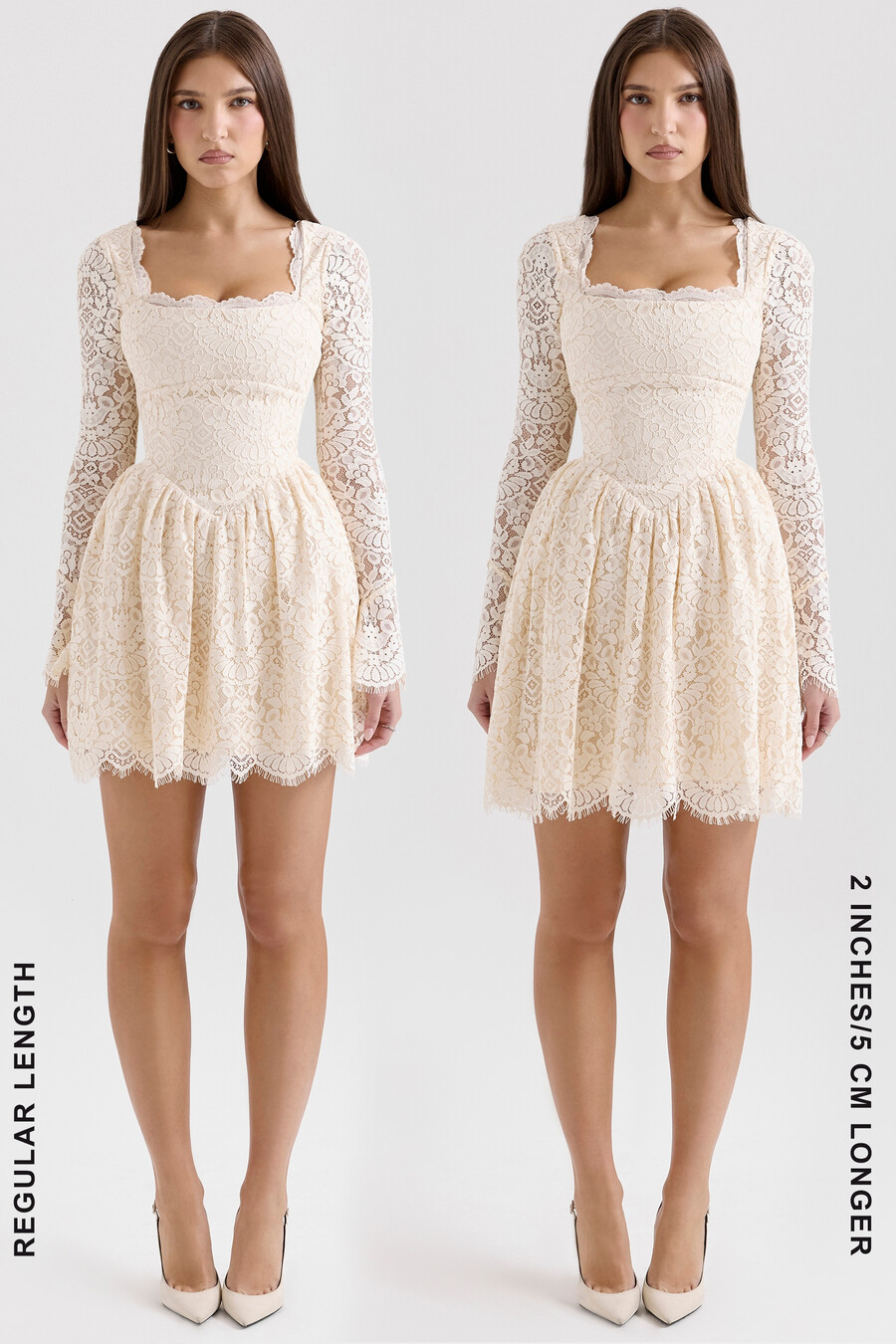 cremefarbenes minikleid aus spitze mit langen Ärmeln