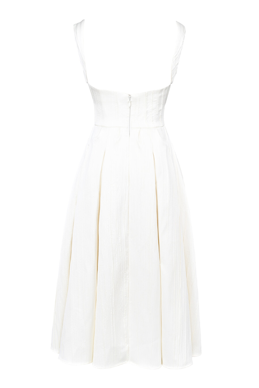 elfenbeinfarbenes strukturiertes satin-korsett-midikleid