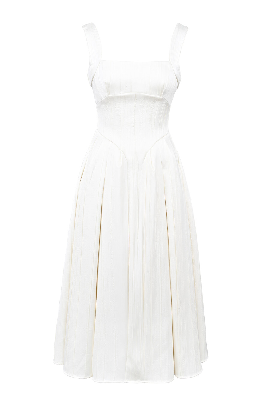 elfenbeinfarbenes strukturiertes satin-korsett-midikleid