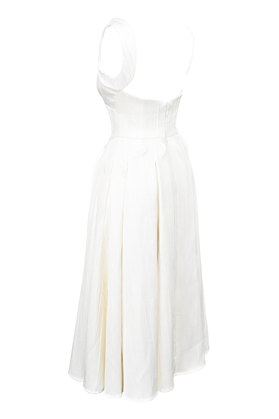 elfenbeinfarbenes strukturiertes satin-korsett-midikleid