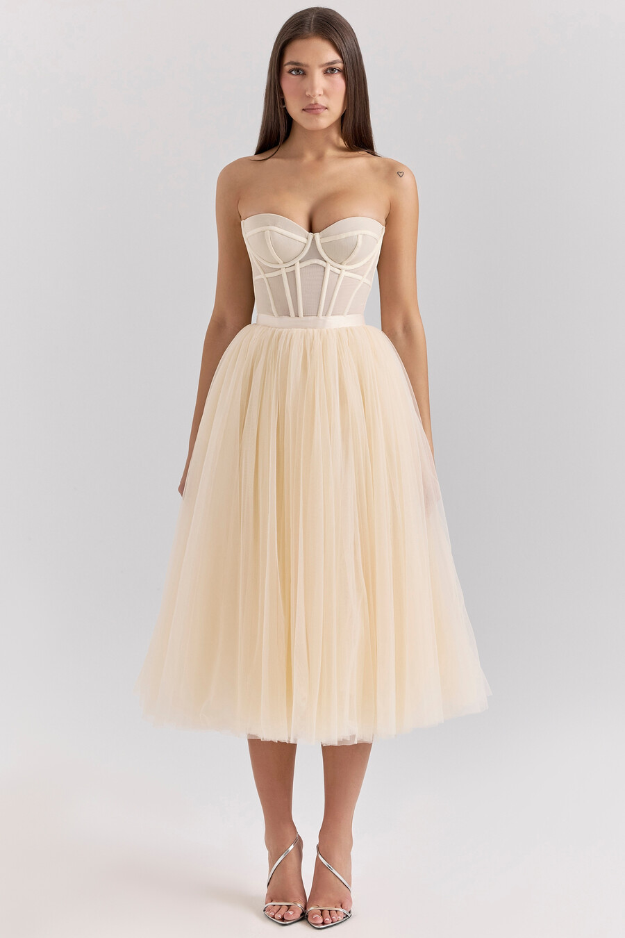 vintage cremefarbenes tüll-midikleid
