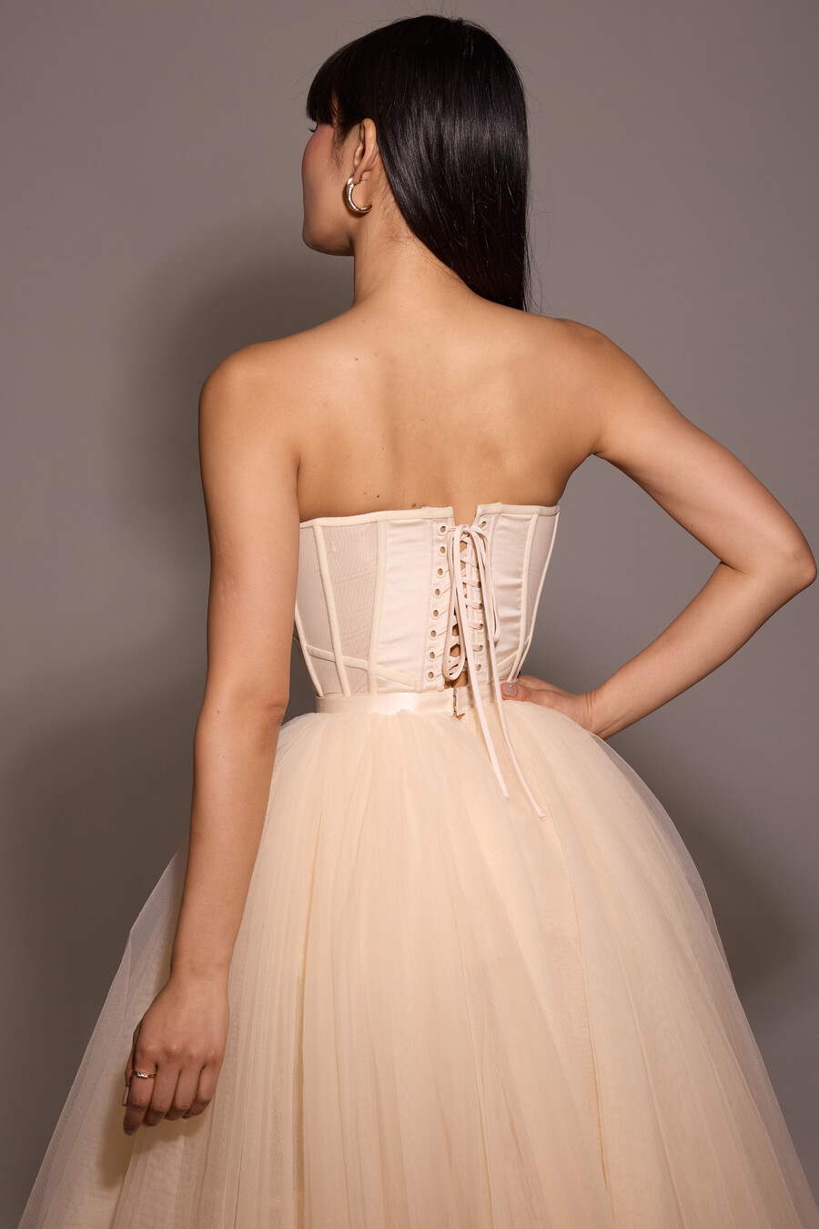 vintage cremefarbenes tüll-midikleid