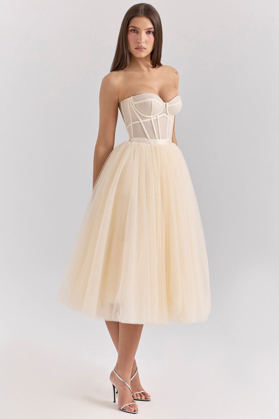 vintage cremefarbenes tüll-midikleid
