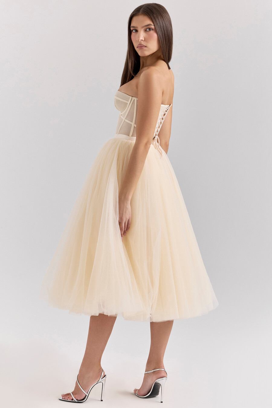 vintage cremefarbenes tüll-midikleid