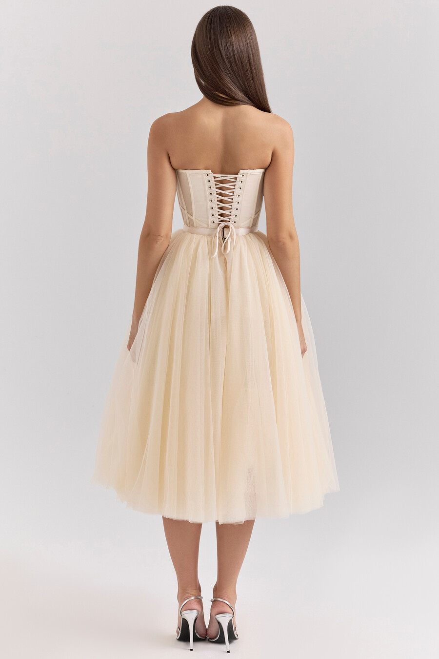 vintage cremefarbenes tüll-midikleid