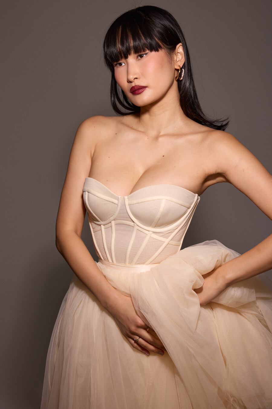 vintage cremefarbenes tüll-midikleid