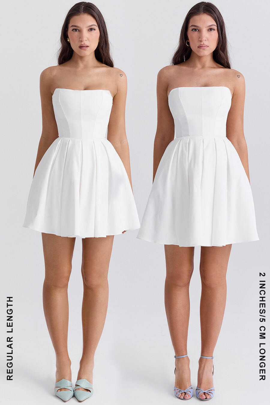 weißes trägerloses plissiertes minikleid