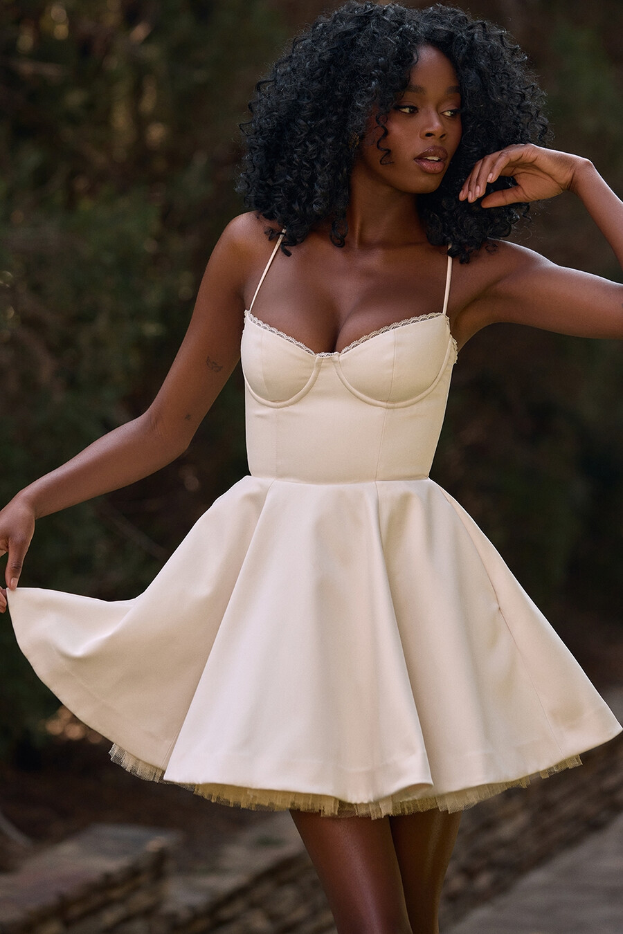 vintage cremefarbenes tüll-minikleid