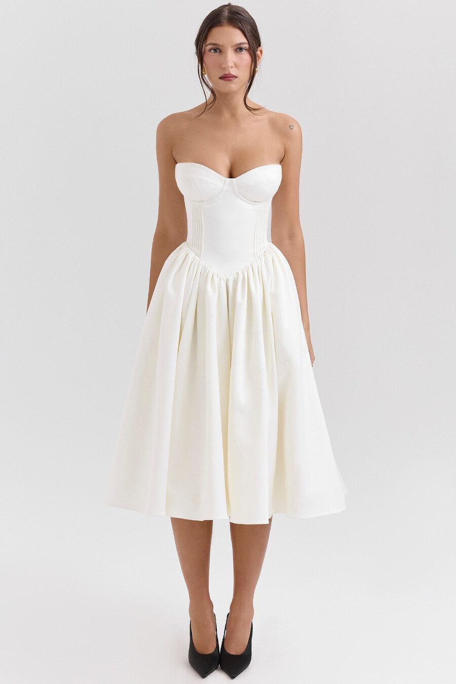 vintage elfenbeinfarbenes satin-midikleid