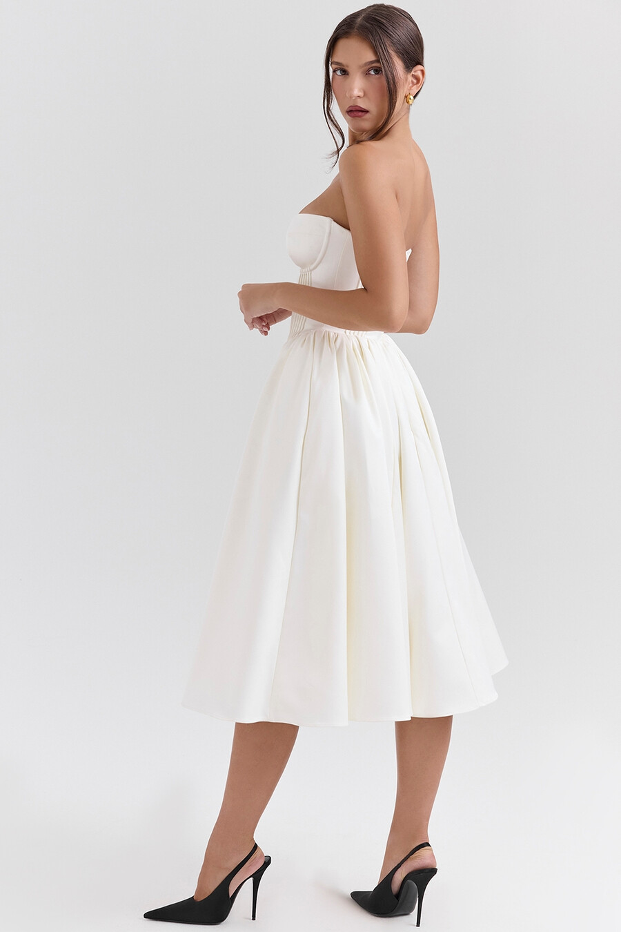 vintage elfenbeinfarbenes satin-midikleid
