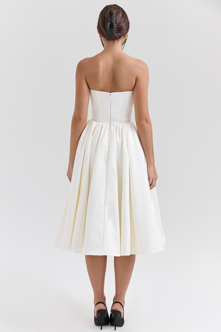 vintage elfenbeinfarbenes satin-midikleid