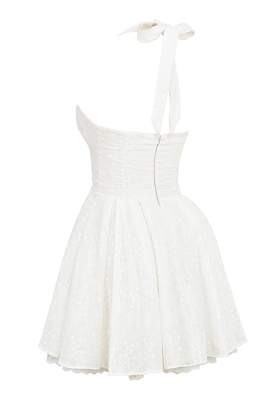 weißes broderie-anglais-neckholder-minikleid