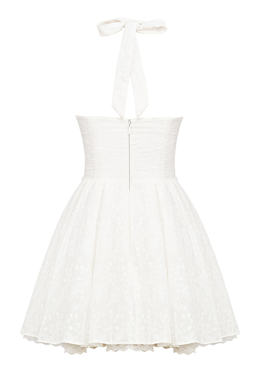 weißes broderie-anglais-neckholder-minikleid