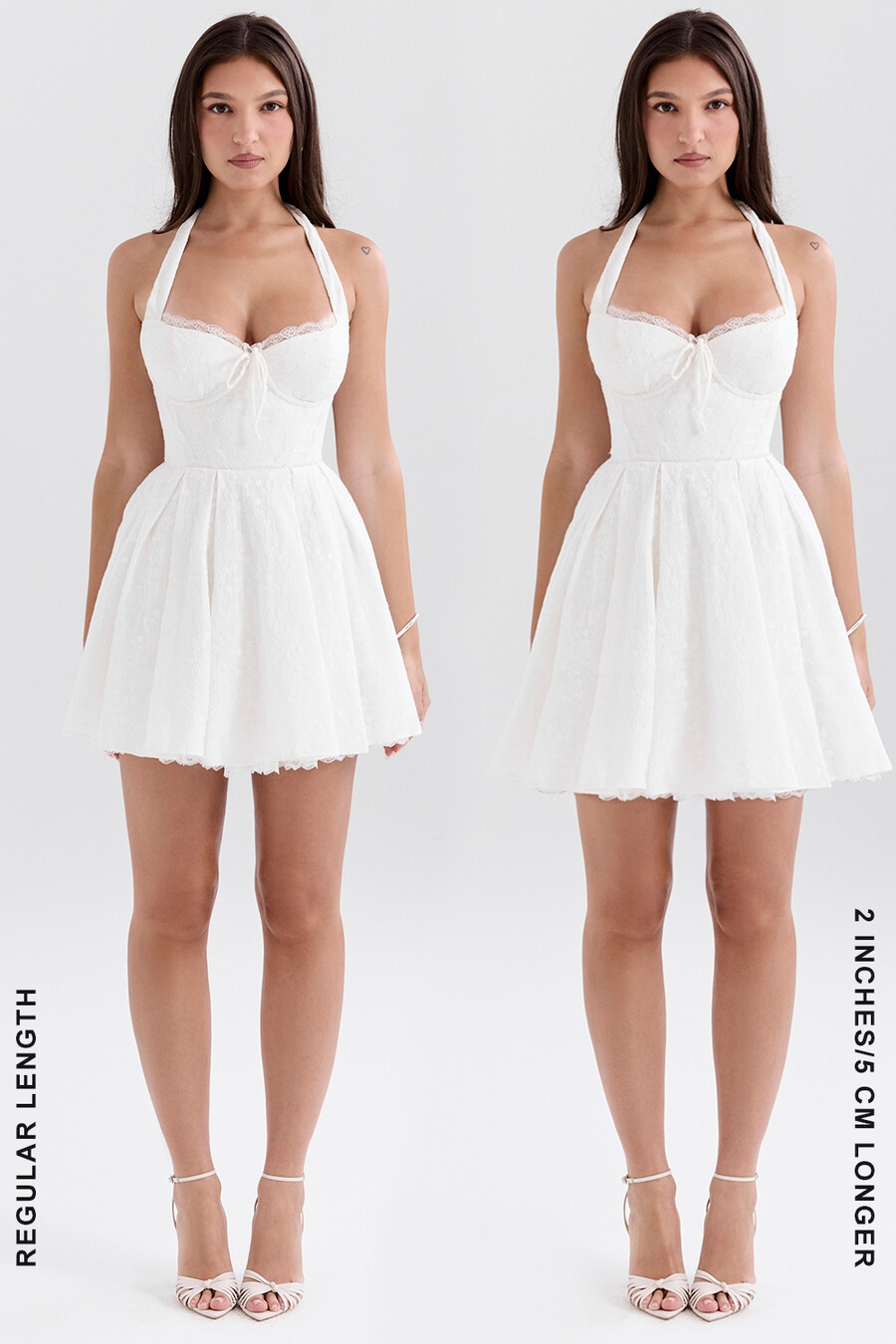 weißes broderie-anglais-neckholder-minikleid