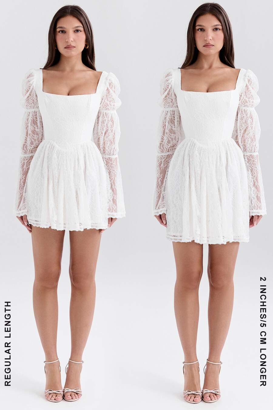 weißes minikleid aus spitze mit puffärmeln