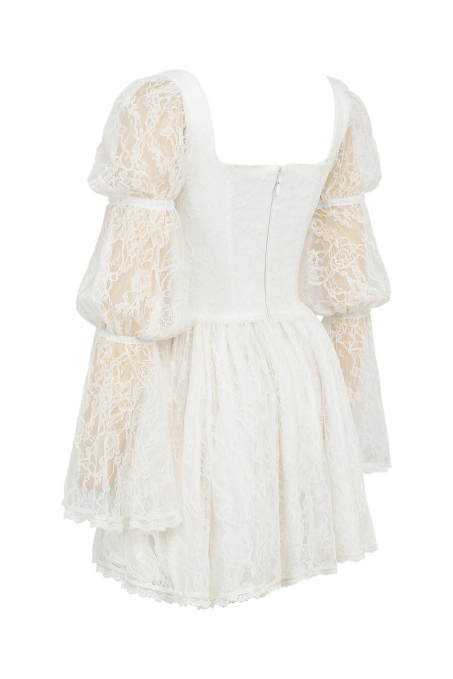 weißes minikleid aus spitze mit puffärmeln