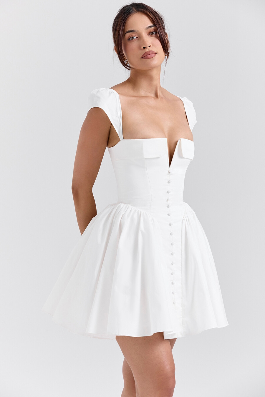 weißes baumwoll-korsett-minikleid