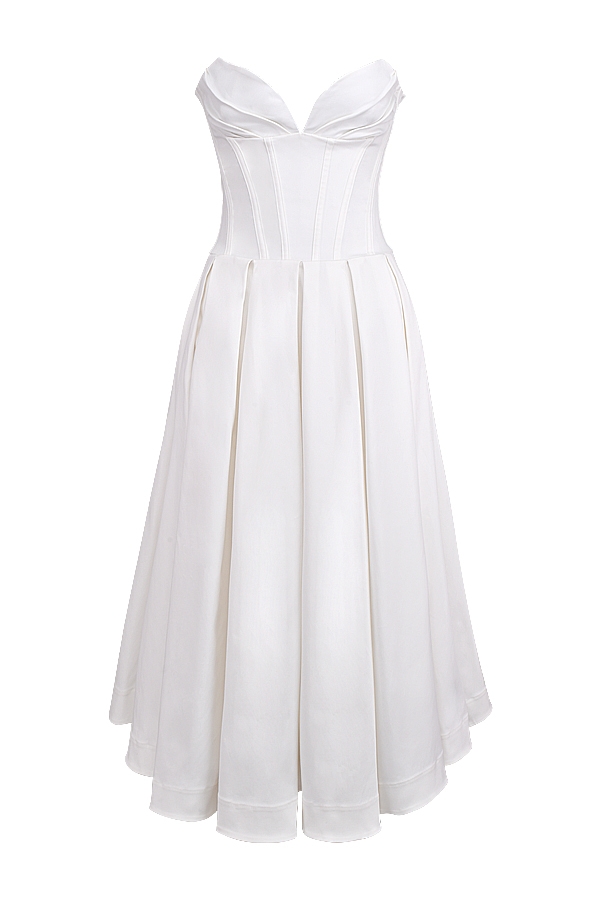 weißes trägerloses midikleid