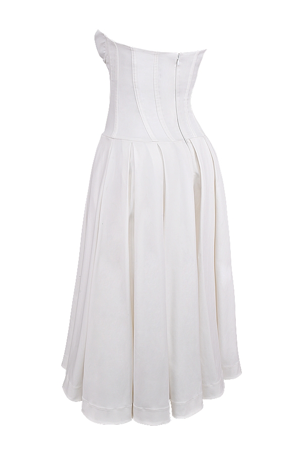 weißes trägerloses midikleid