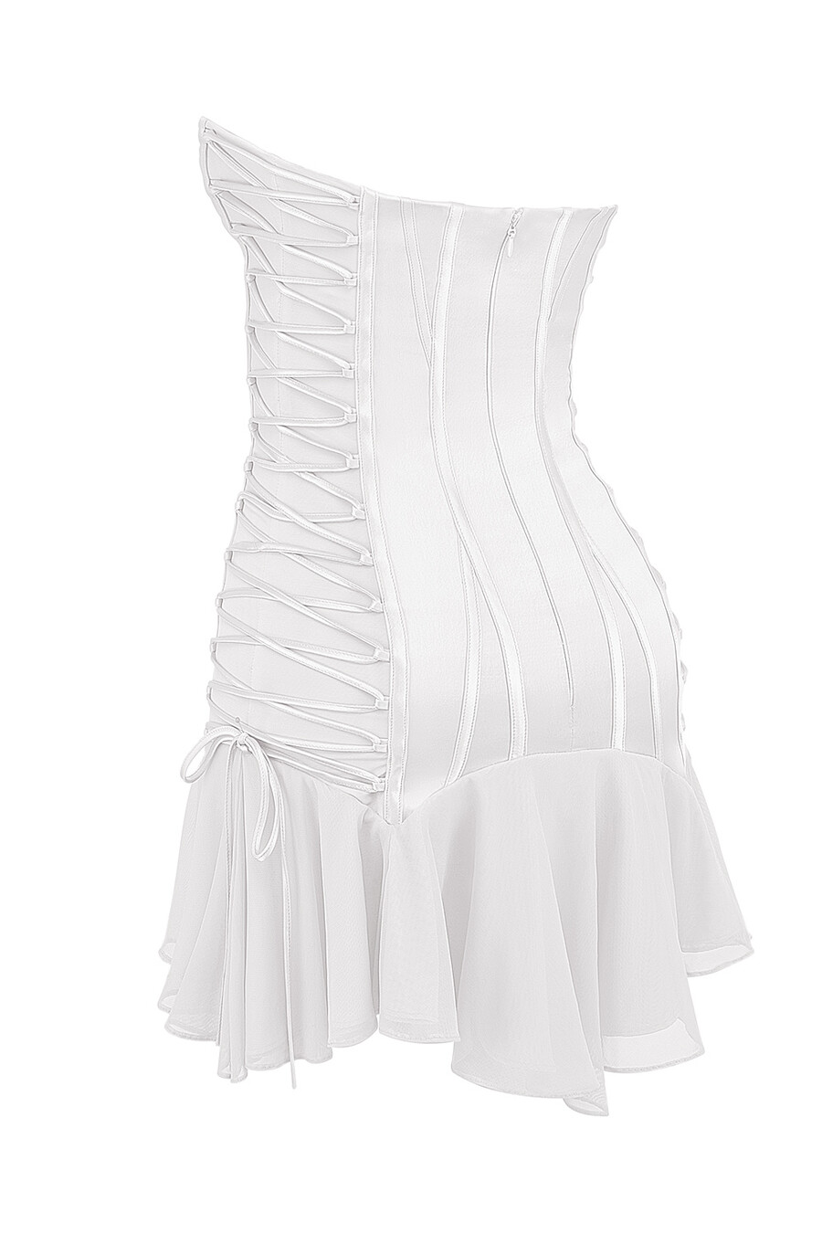 weißes trägerloses minikleid mit schnürung