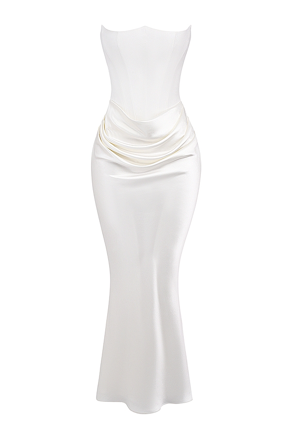 elfenbeinfarbenes trägerloses korsettkleid