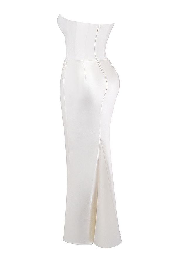elfenbeinfarbenes trägerloses korsettkleid
