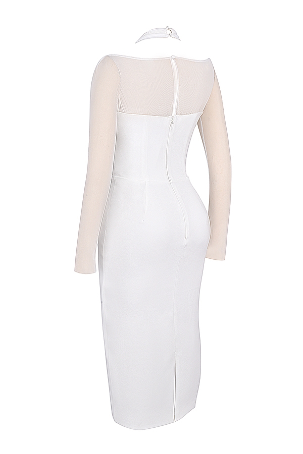 weißes midikleid mit tiefem ausschnitt