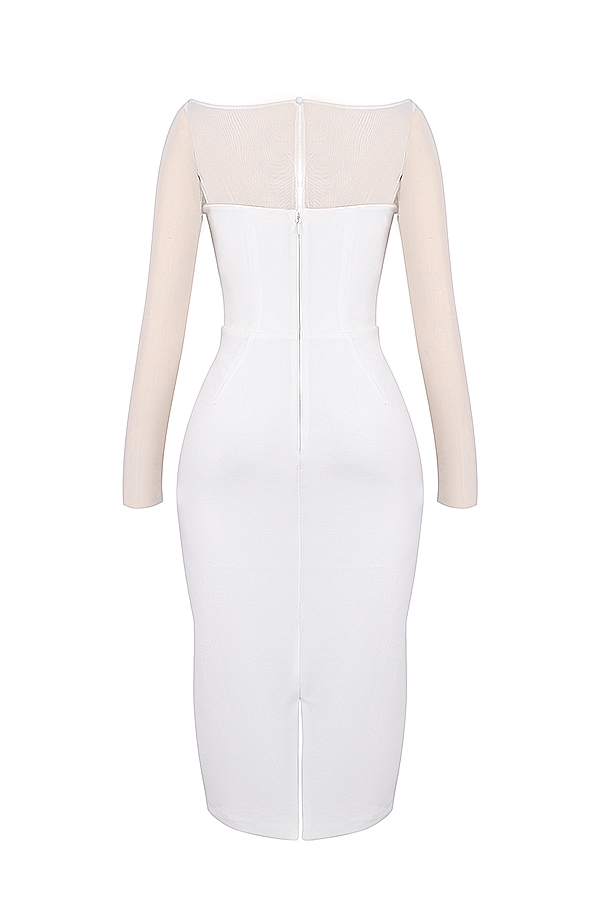weißes midikleid mit tiefem ausschnitt