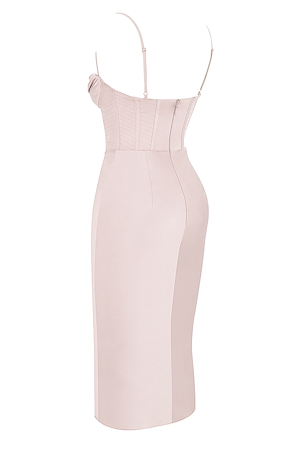 midikleid aus kristall-satin mit korsettmuster