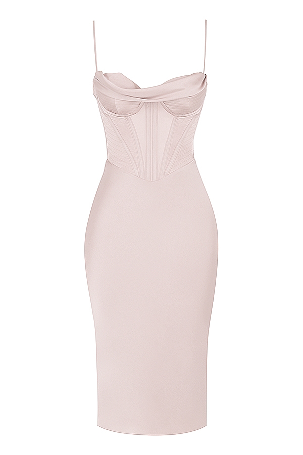 midikleid aus kristall-satin mit korsettmuster