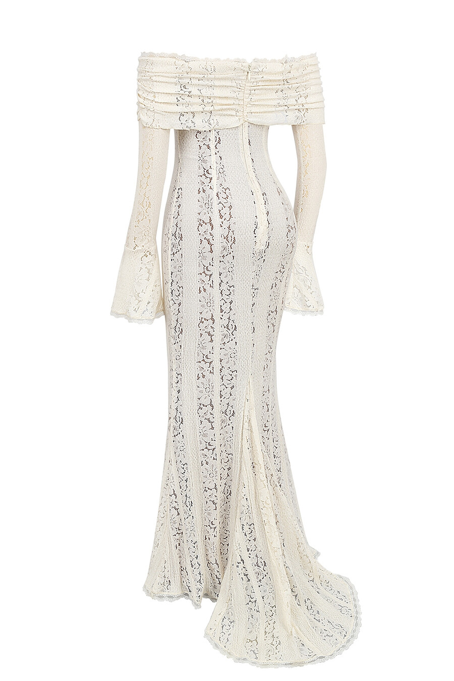 vintage cremefarbenes maxikleid mit blumenmuster und spitze schulterfrei
