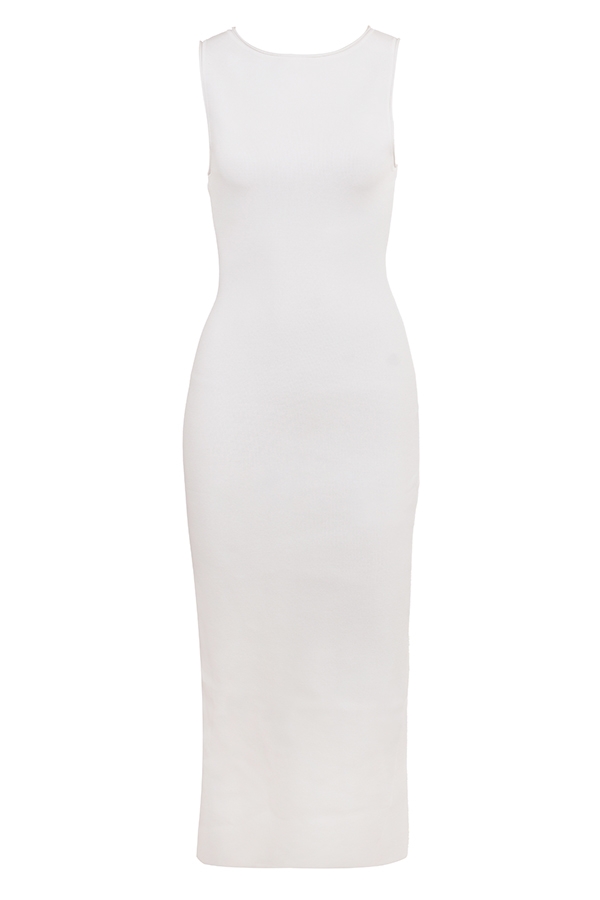 weißes stretch-strick-maxikleid
