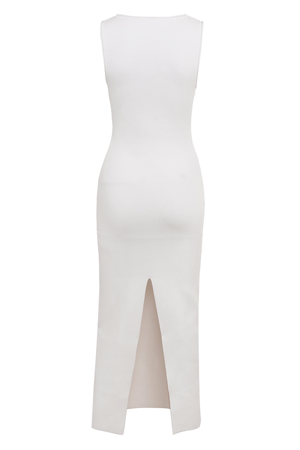weißes stretch-strick-maxikleid