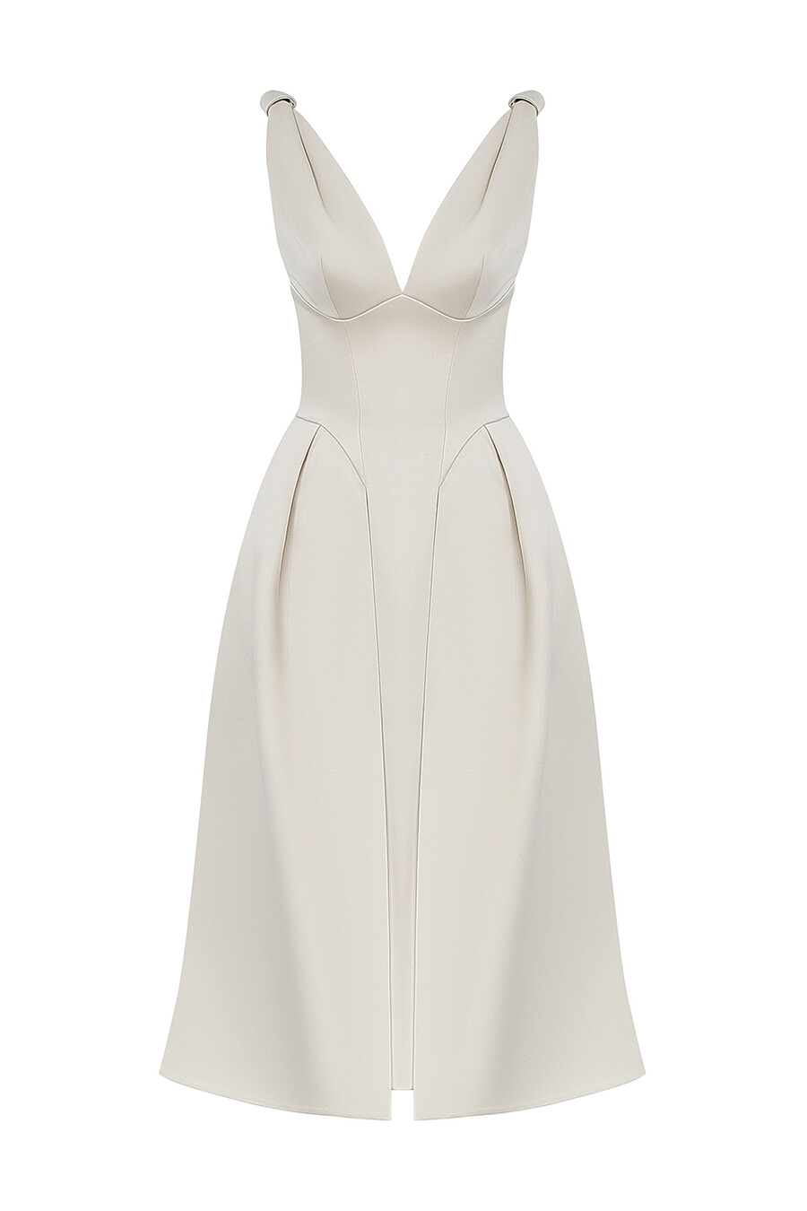 vintage cremefarbenes satin-plissee-midikleid
