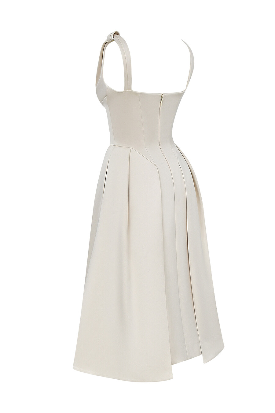 vintage cremefarbenes satin-plissee-midikleid