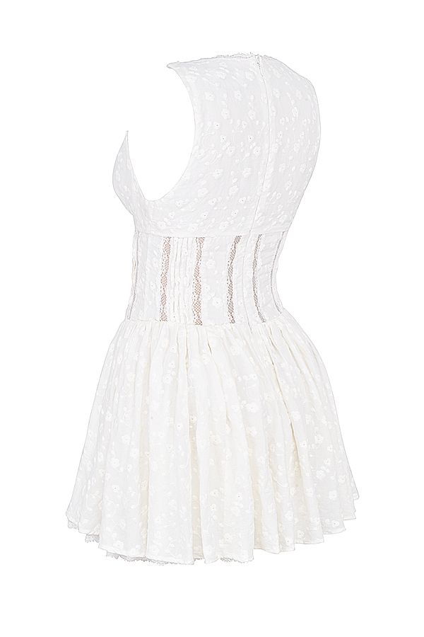 weißes baumwoll-broderie-anglais-plunge-minikleid