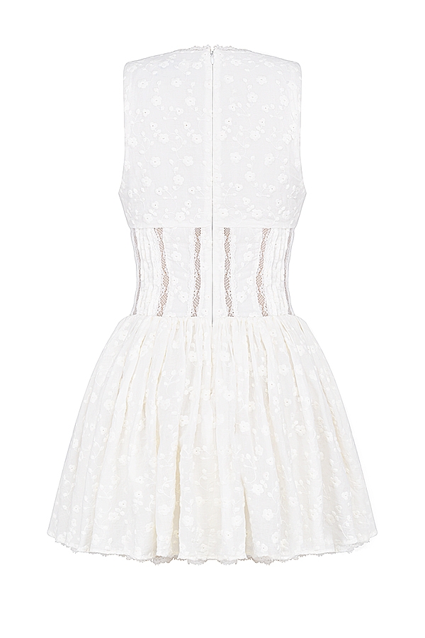 weißes baumwoll-broderie-anglais-plunge-minikleid