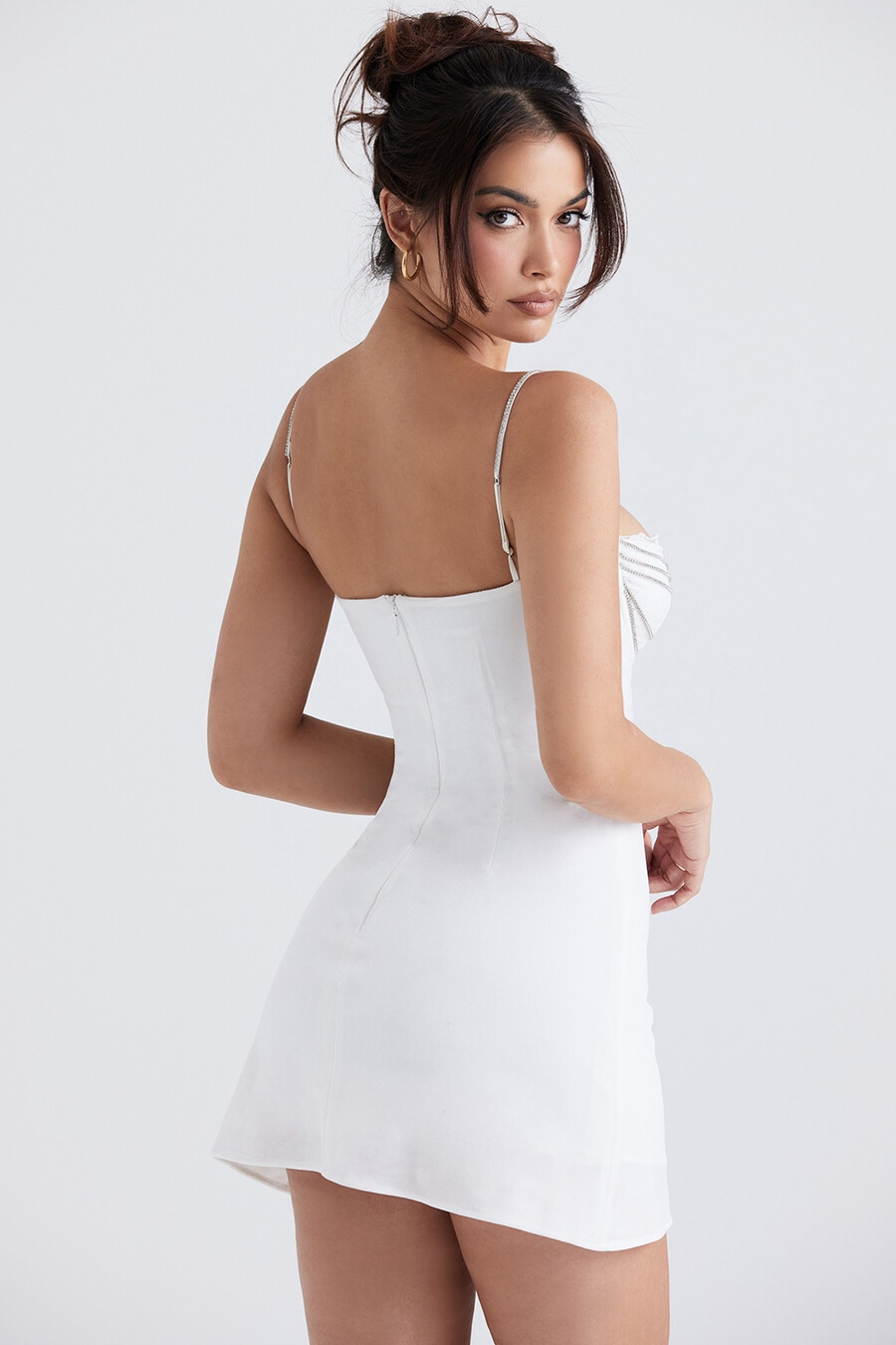 elfenbeinfarbenes kristallbesetztes minikleid
