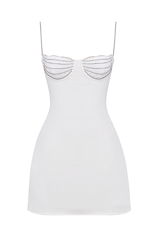 elfenbeinfarbenes kristallbesetztes minikleid