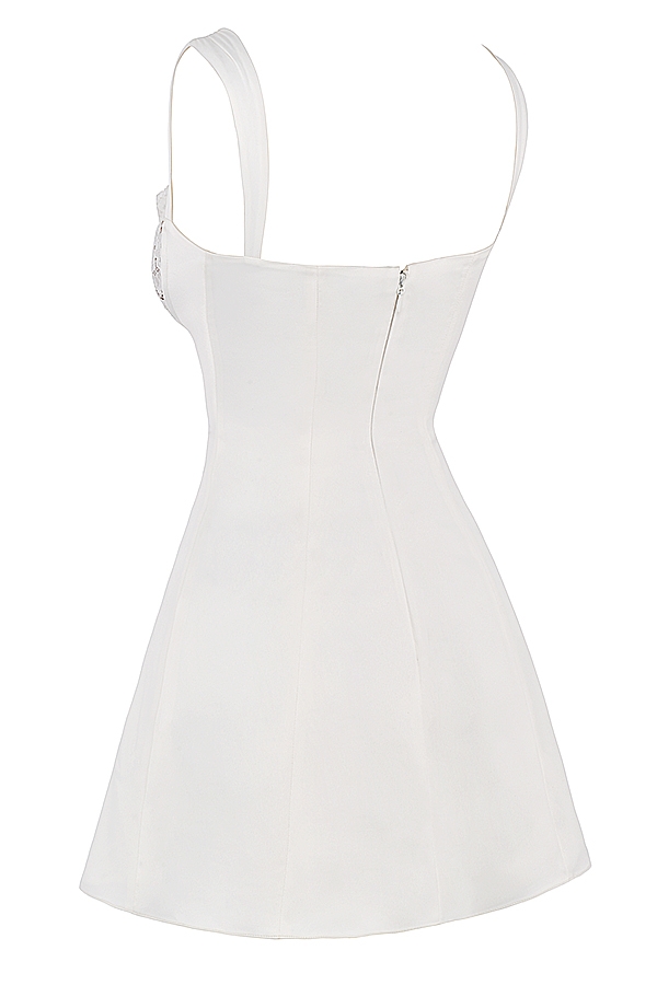 minikleid aus elfenbeinfarbenem satin und spitze