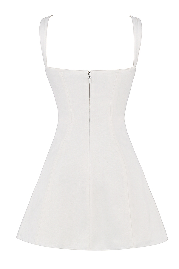 minikleid aus elfenbeinfarbenem satin und spitze