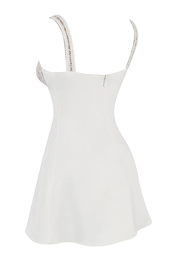 minikleid aus elfenbeinfarbenem satin und spitze