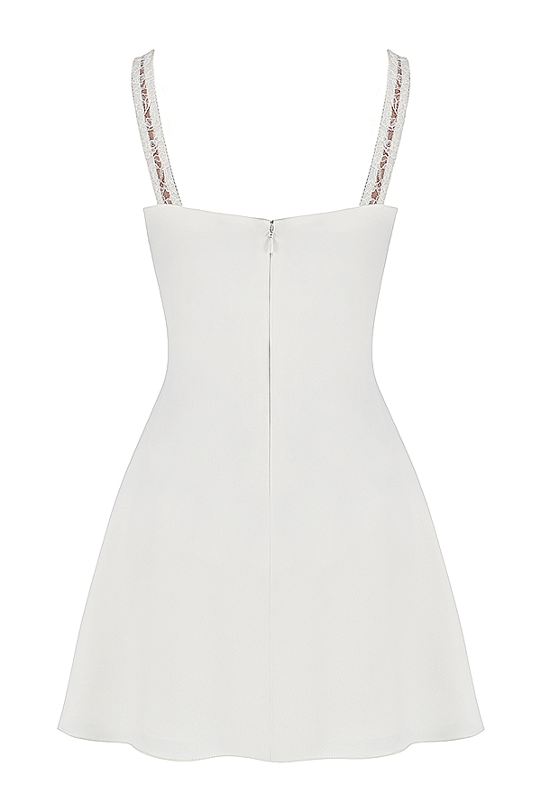 minikleid aus elfenbeinfarbenem satin und spitze