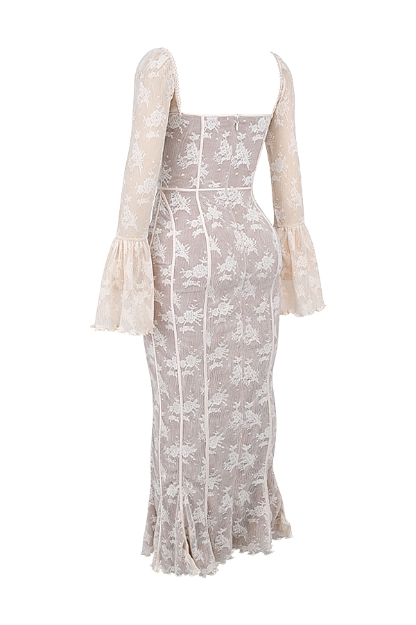 vintage-maxikleid aus cremefarbener spitze