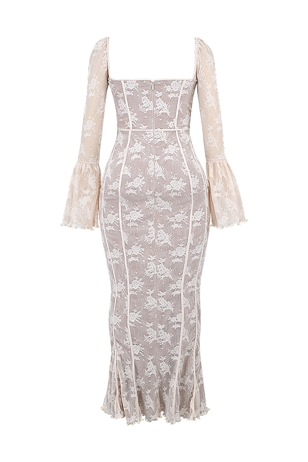 vintage-maxikleid aus cremefarbener spitze