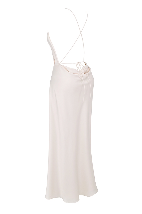 maxikleid in elfenbein mit oberschenkelschlitz