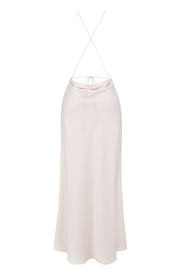 maxikleid in elfenbein mit oberschenkelschlitz
